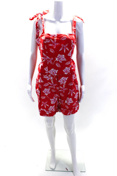 Joie Womens Linen Floral Print Square Neck 2 Piece Shorts Set Red Size 6