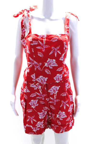 Joie Womens Linen Floral Print Square Neck 2 Piece Shorts Set Red Size 6