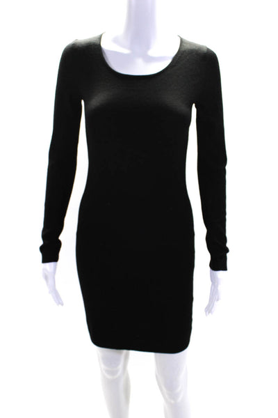 Theory Womens Crew Neck Long Sleeve Sheath Sweater Dress Black Wool Size Petite