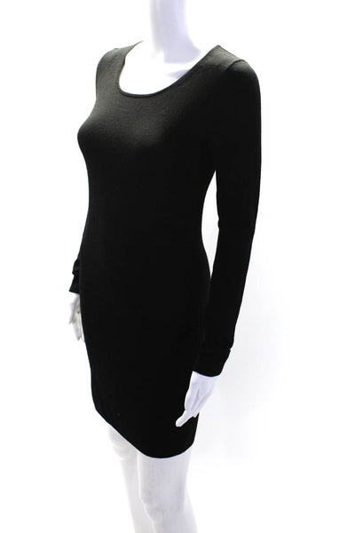 Theory Womens Crew Neck Long Sleeve Sheath Sweater Dress Black Wool Size Petite