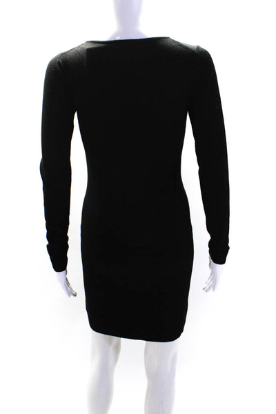 Theory Womens Crew Neck Long Sleeve Sheath Sweater Dress Black Wool Size Petite