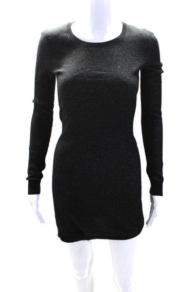 Theory Womens Long Sleeve Crew Neck Sheath Sweater Dress Black Size Petite