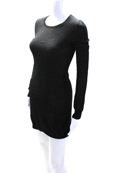 Theory Womens Long Sleeve Crew Neck Sheath Sweater Dress Black Size Petite