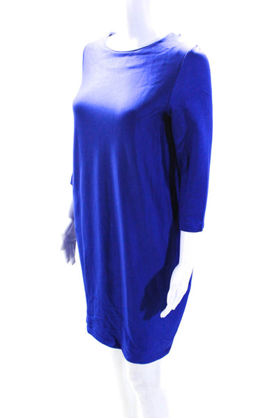 COS Womens 3/4 Sleeve Knit Satin Ponte Sheath Dress Blue Size Extra Small