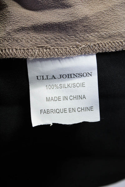 Ulla Johnson Womens Y Neck 3/4 Sleeve Top Blouse Black Brown Silk Size 2