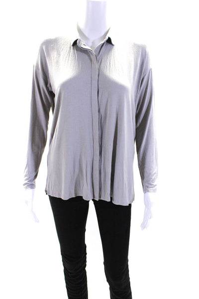 Eileen Fisher Womens Long Sleeve Jersey Button Up Top Blouse Gray Size XXS