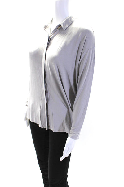 Eileen Fisher Womens Long Sleeve Jersey Button Up Top Blouse Gray Size XXS