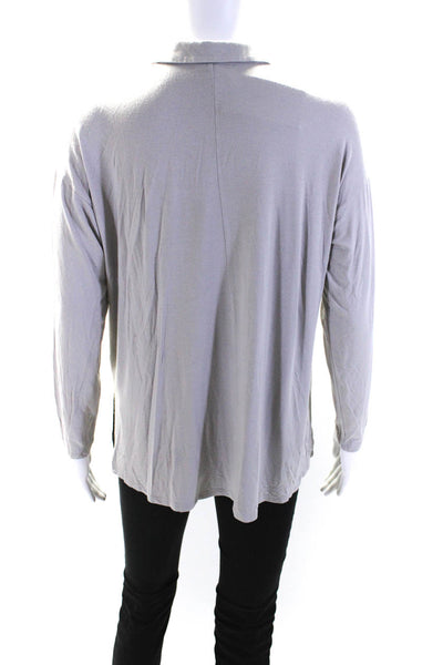 Eileen Fisher Womens Long Sleeve Jersey Button Up Top Blouse Gray Size XXS