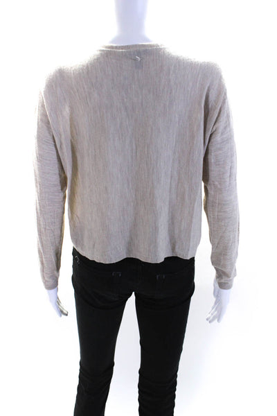Eileen Fisher Womens Crew Neck Thin Knit Crop Sweater Beige Wool Size XXS