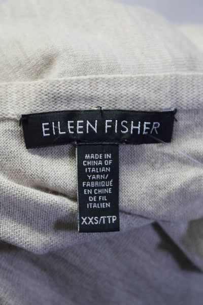 Eileen Fisher Womens Crew Neck Thin Knit Crop Sweater Beige Wool Size XXS