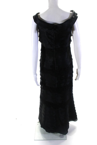 Roland Nivelais Womens Tiered Satin Lace Ruffle Dress Gown Black Size 6