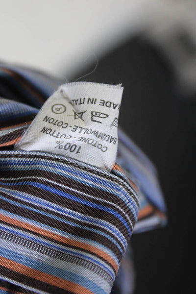 Etro Mens Cotton Striped Print Button Collar Long Sleeve Top Purple Size EUR43