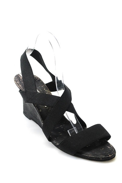 Manolo Blahnik Womens Strappy Elastic Cork Wedge Sandals Black Size 41 11