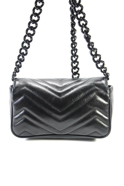 Gucci Womens Mini GG Marmont Chevron Quilted Flap Shoulder Bag Handbag Black
