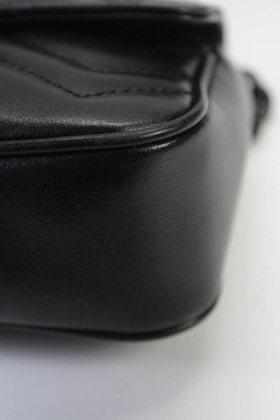 Gucci Womens Mini GG Marmont Chevron Quilted Flap Shoulder Bag Handbag Black
