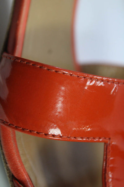 Hermes Womens Oran H Cutout Patent Leather Block Heel Mules Sandals Orange 38 8