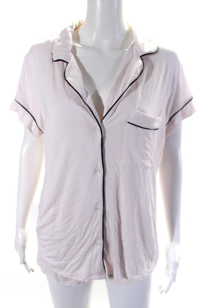 Eberjey Womens Button Front Collared Pajama Shirt Shorts Set Pink Size Large
