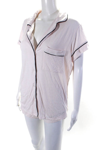 Eberjey Womens Button Front Collared Pajama Shirt Shorts Set Pink Size Large