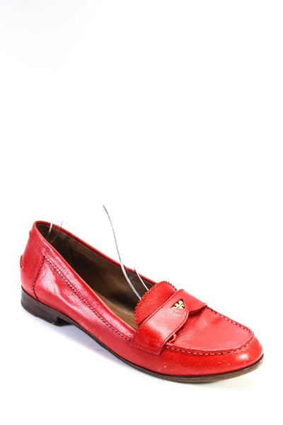 Tory Burch Womens Leather Round Toe Slip On Loafers Flats Red Size 11M