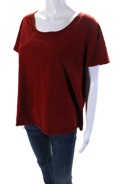 Eileen Fisher Womens Round Neck Short Sleeve Pullover T-Shirt Top Red Size XL