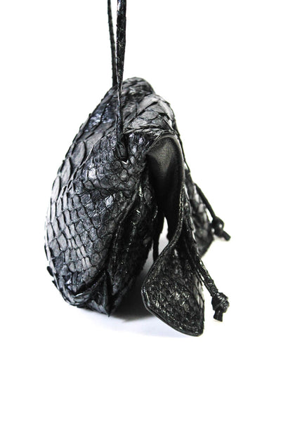 Carlos Falchi Womens Snakeskin Drawstring  Crossbody Mini Bag Black Size S