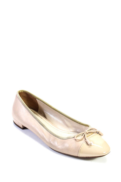 Prada Womens Leather Bow Slip On Ballet Flats Beige Size 8.5