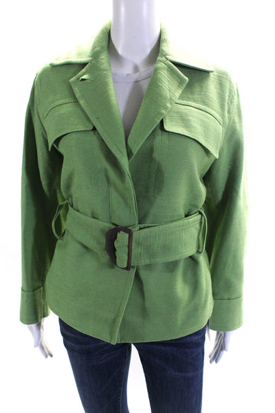 Vince Womens Linen Blend Belted Jacket Apple Green Size Extra Small
