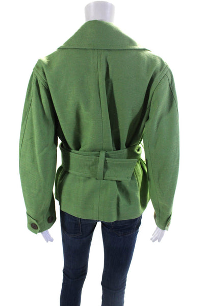 Vince Womens Linen Blend Belted Jacket Apple Green Size Extra Small