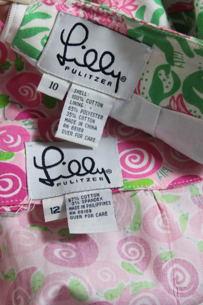 Lilly Pulitzer Womens Snail Cockatoo Printed Skirts Pink Green White 10 12 Lot 2