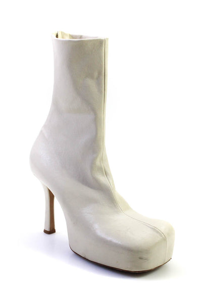Bottega Veneta Womens Back Zip Square Toe Platform Booties White Leather Size 38