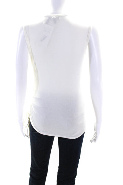 Theory Womens Cream Crew Neck Ruched Tie Side Sleeveless Blouse Top Size S