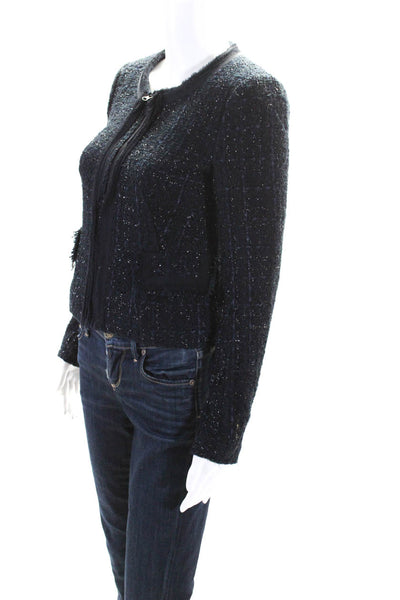 Rebecca Taylor Womens Navy Textured Crew Neck Zip Long Sleeve Jacket Size  0