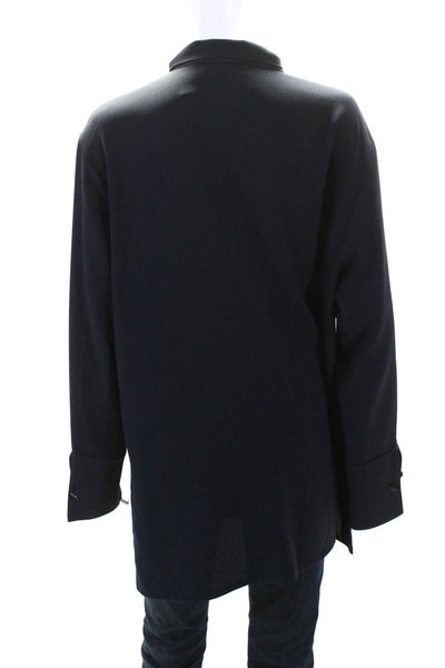 Harari Womens Dark Navy Collar Long Sleeve Button Down Shirt Size L