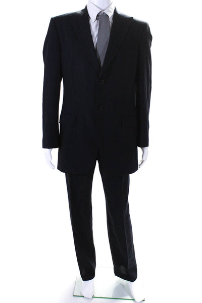 Dolce & Gabbana Mens Navy Wool Striped Two Button Blazer Pants Suit Set Size 52