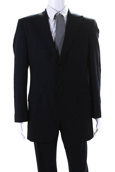 Dolce & Gabbana Mens Navy Wool Striped Two Button Blazer Pants Suit Set Size 52