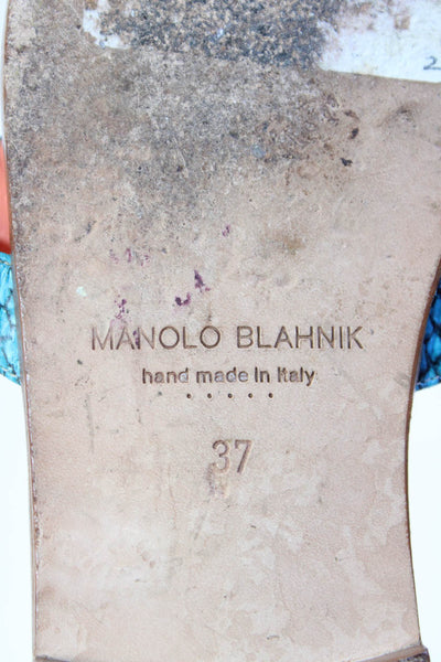 Manolo Blahnik Womens Leather Animal Print Open Back Flip Flops Orange Size 37 7