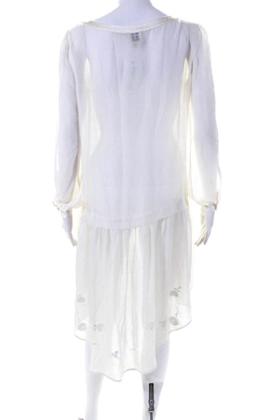 Haute Hippie Womens Embroidered Sheer Scoop Neck Long Sleeve Dress Cream Size S