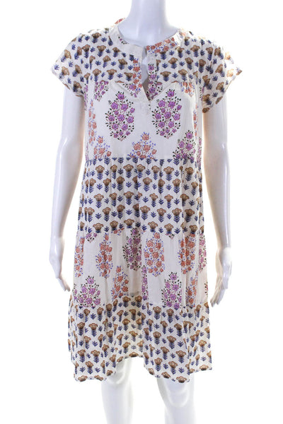 Roller Rabbit Womens Cotton Floral Print V-Neck Short Sleeve Dress Beige Size XS