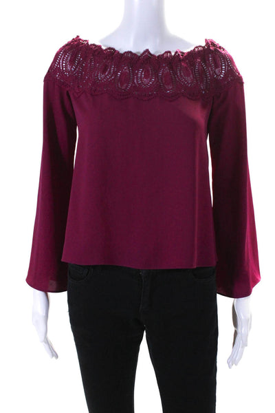 Intermix Womens Lace Trim Long Sleeve Off The Shoulder Blouse Top Fuchsia Size S