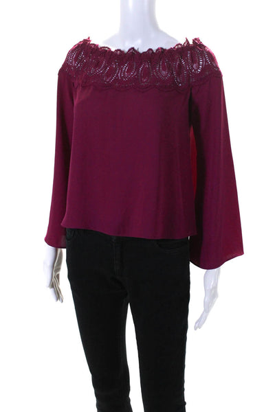 Intermix Womens Lace Trim Long Sleeve Off The Shoulder Blouse Top Fuchsia Size S