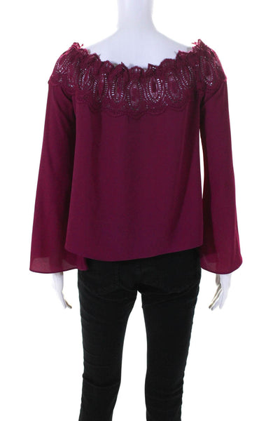 Intermix Womens Lace Trim Long Sleeve Off The Shoulder Blouse Top Fuchsia Size S