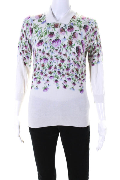 Ted Baker London Womens Cotton Knit Floral Print Long Sleeve Top White Size 2