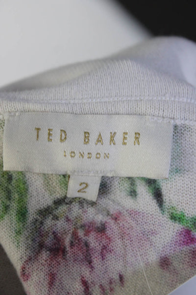 Ted Baker London Womens Cotton Knit Floral Print Long Sleeve Top White Size 2