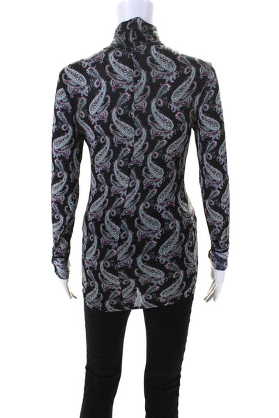 Isabel Marant Womens Stretch Knit Paisley Print Turtleneck Top Black Size 36