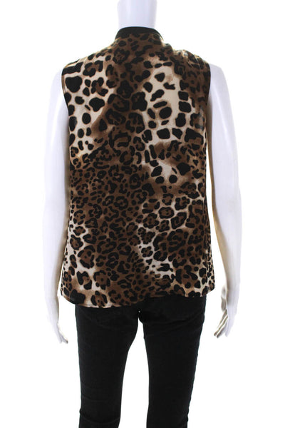 Rebecca Minkoff Womens Button Front Tie V Neck Leopard Silk Top Brown Medium