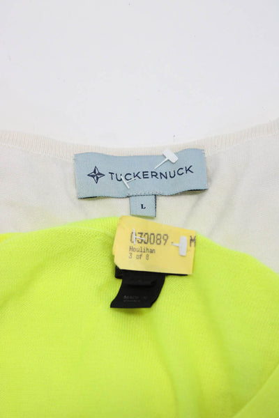Tuckernuck J Crew Collection Womens Knit Shirt Sweater White Yellow Large Lot 2