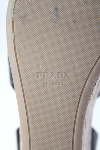 Prada Womens Patent Leather Peep Toe Buckled Platform Sandals Black Size EUR41