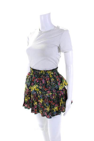 Love Shack Fancy Womens Elastic Waistband Tiered Floral Skirt Navy Multi Medium