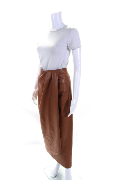 Johanna Ortiz Womens Back Zip Midi Faux Leather Pencil Skirt Brown Size 6