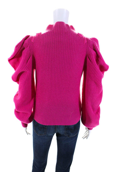 Love Shack Fancy Womens Double Bow Cashmere Mock Neck Sweater Pink Size Small